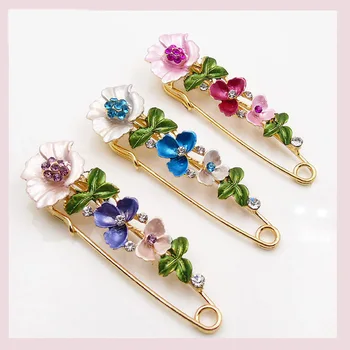 Fashion Flower Rhinestone Painting Oil Pin Women's Clothing Accessories Brooch Silk Scarf Cardigan Collar Pin