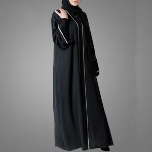 Wholesale Middle East Solid Color Elegant Cardigan Muslim Robe Ethnic Long Sleeve Dress