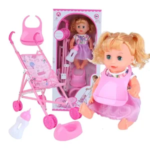 EPT Chinese Wholesale Fashion Silicone Vinyl Baby Alive Female Doll 14-inch Stroller Toy Baby Doll