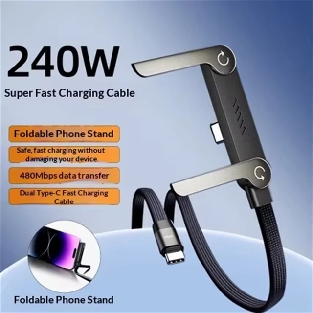 240W USB Type C Fast Charging Data Cable Phone Stand for Mobile Phones Tablets Gaming Devices