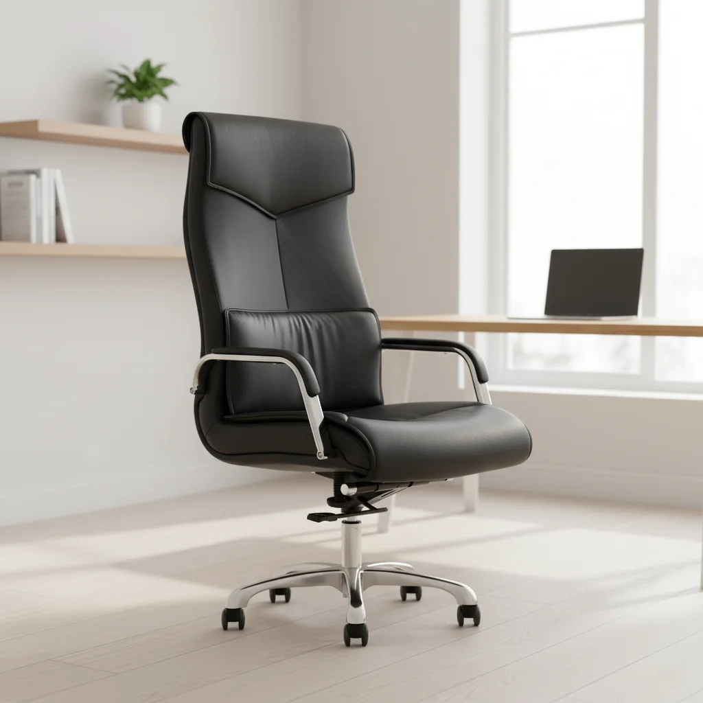Modern Ergonomic Leather Executive Office Chair with Thick Padding Adjustable Height Aluminium Base 2