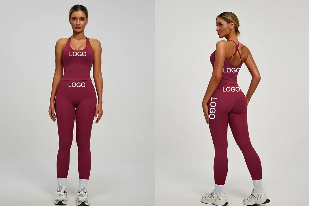High Quality Sample Women 2-Piece Butt Lift Yoga Leggings Wear Strapless Sports Bra Yoga Sets with the Flare Yoga Leggings
