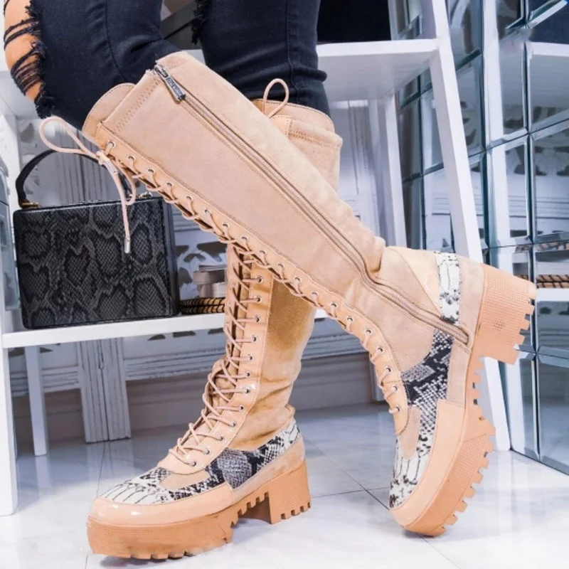 snakeskin chunky boots
