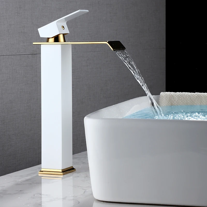 High Quality White Gold Color Brass Bathroom Waterfall Bathroom Basin Faucet