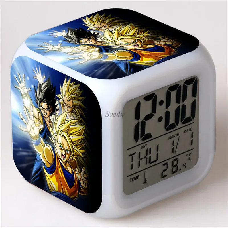 Hot Anime DragonBall Clock LCD Alarm Clock Colors Changing Thermometer Night Glowing Cube Digital Clock