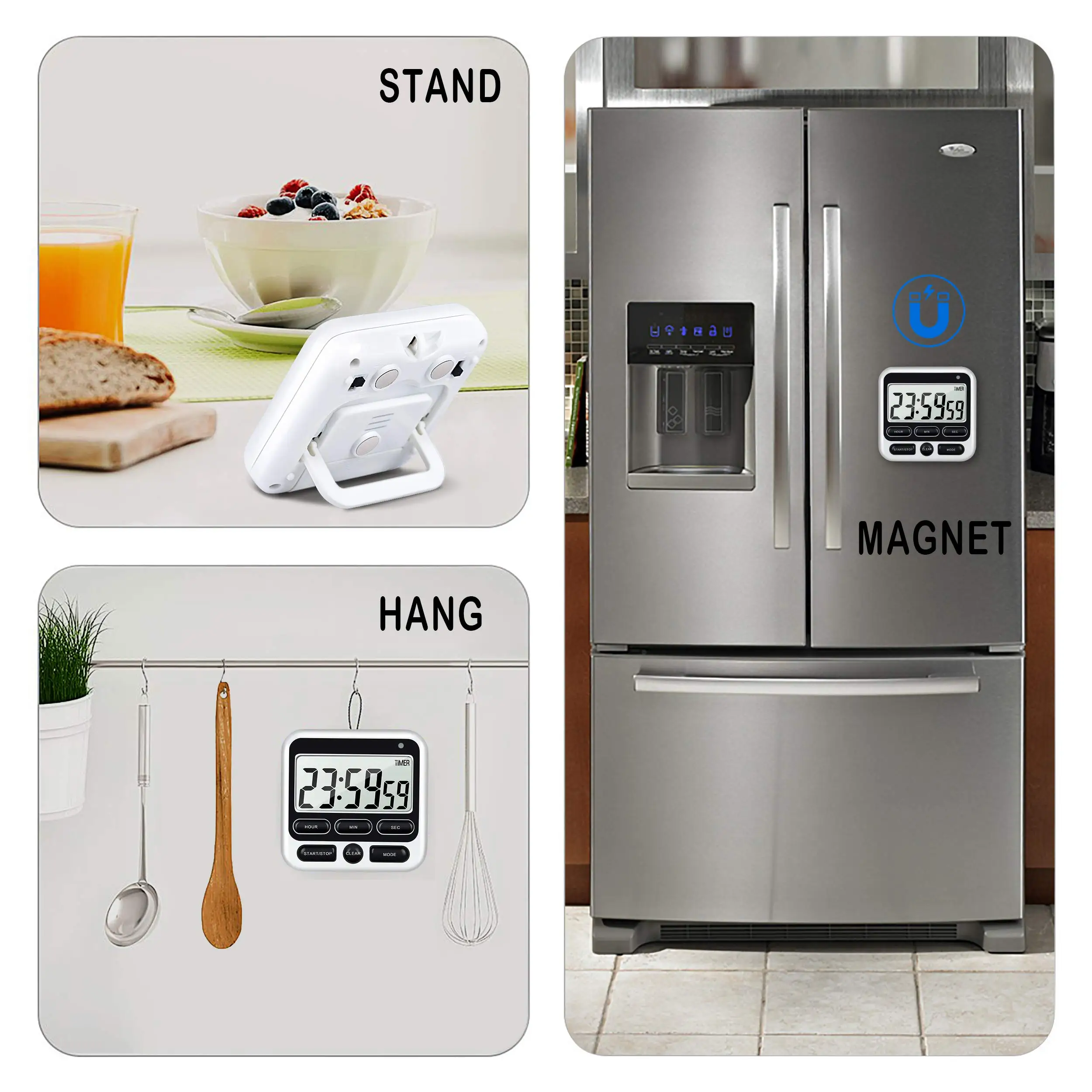 Digital Screen Kitchen Timer Large Display Digital Timer Square Cooking Count up Countdown Alarm Clock Sleep Stopwatch Clock