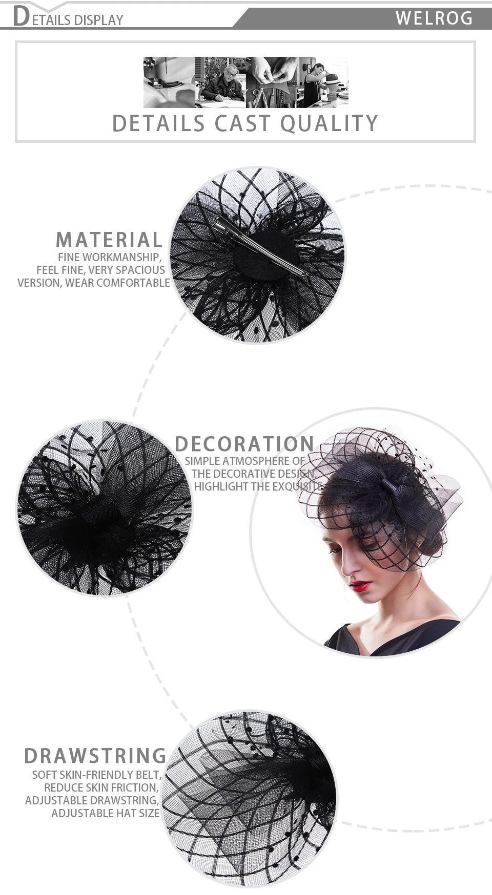 Mesh Topper Big Bow Fascinators Solid Black Hat Headband Hair Clip For Women Cocktail Tea Party Hat Wild Hair Accessory