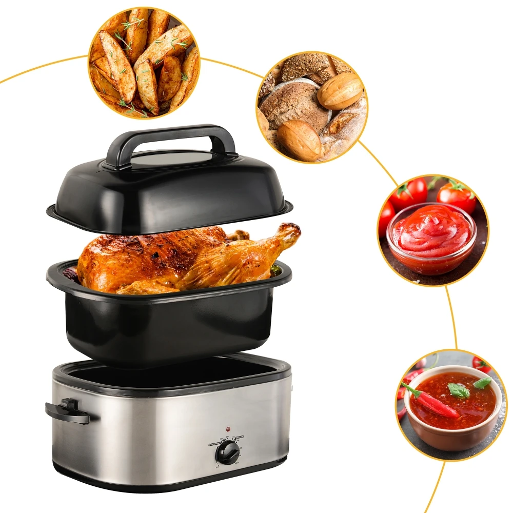 20 Qt Silver Chicken Turkey Roaster Electric Roasting Pan With Lid See