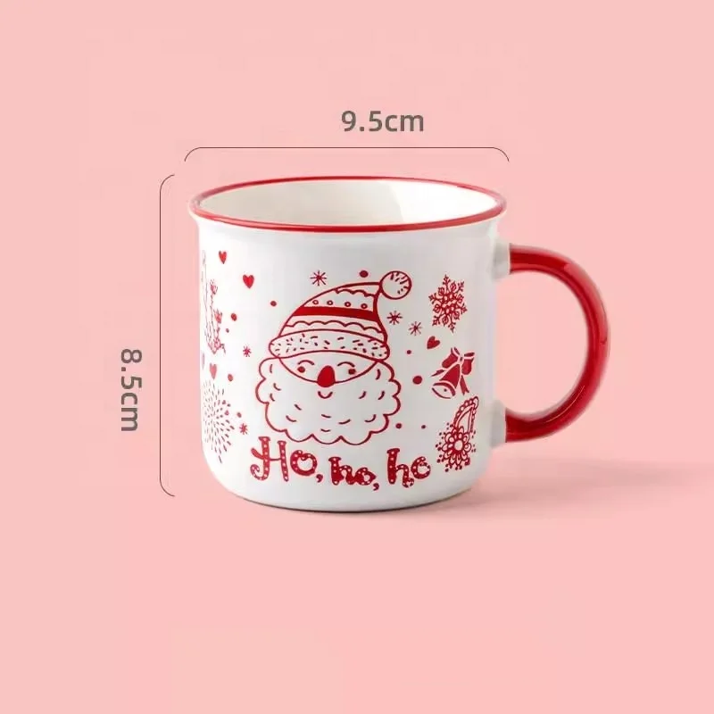 Wholesale Ceramic Christmas Mug 360ml Santa Snowflake Embossed Holiday Red Coffee Mug