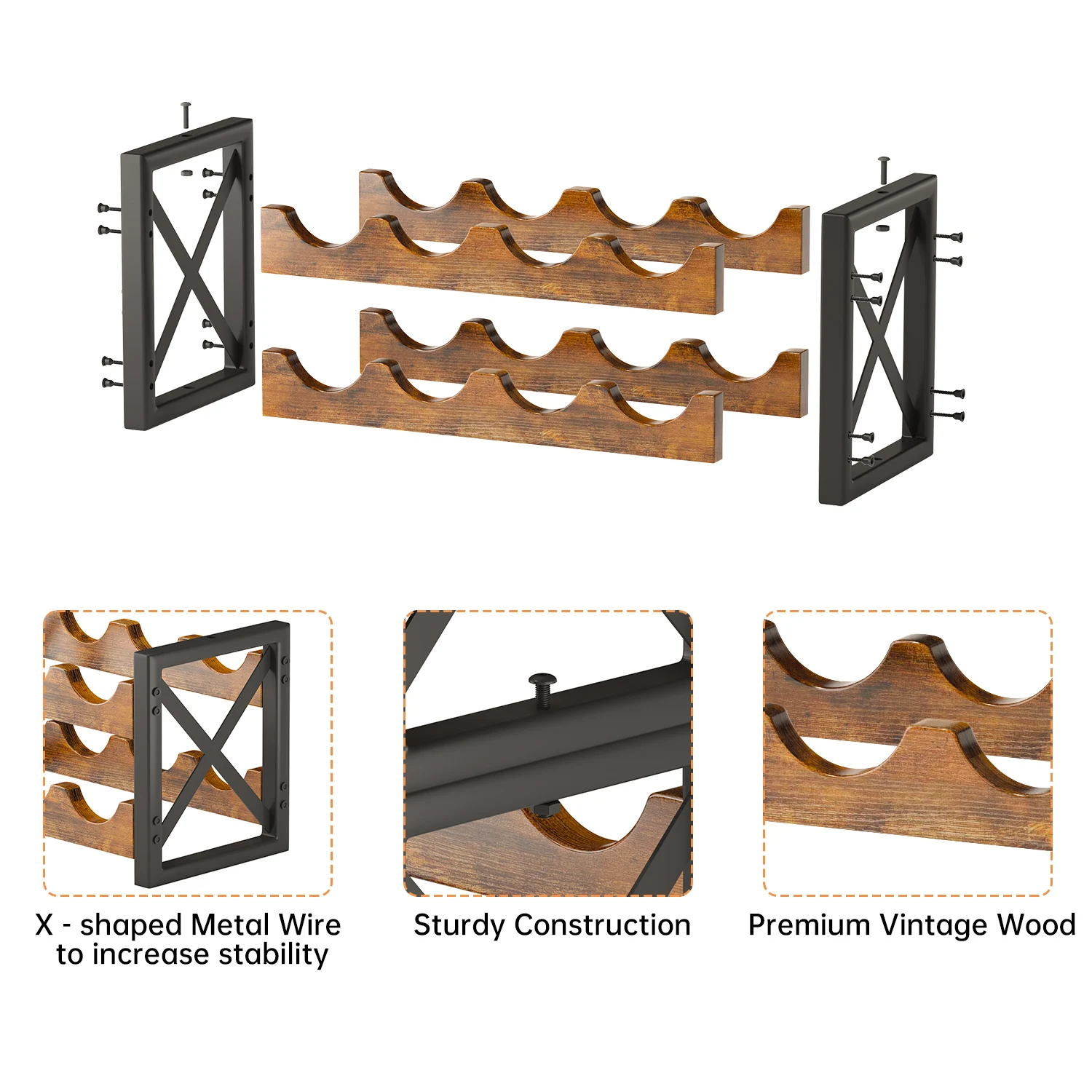 product 2 in 1 wine rack countertop small wine rack organizer holder wooden inserts stackable wine rack for kitchen home bar-7
