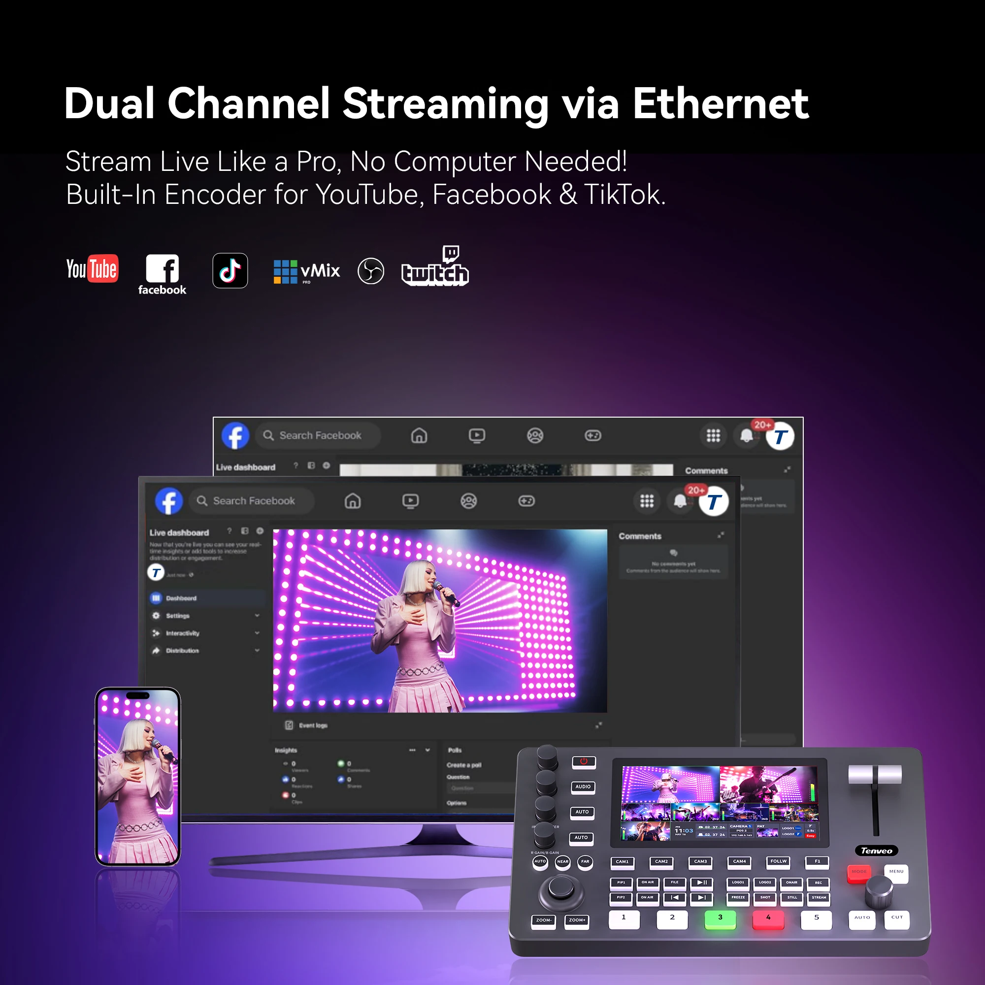 HDMI Live Stream Switcher - 5.5 Inch Multi Camera Mixer