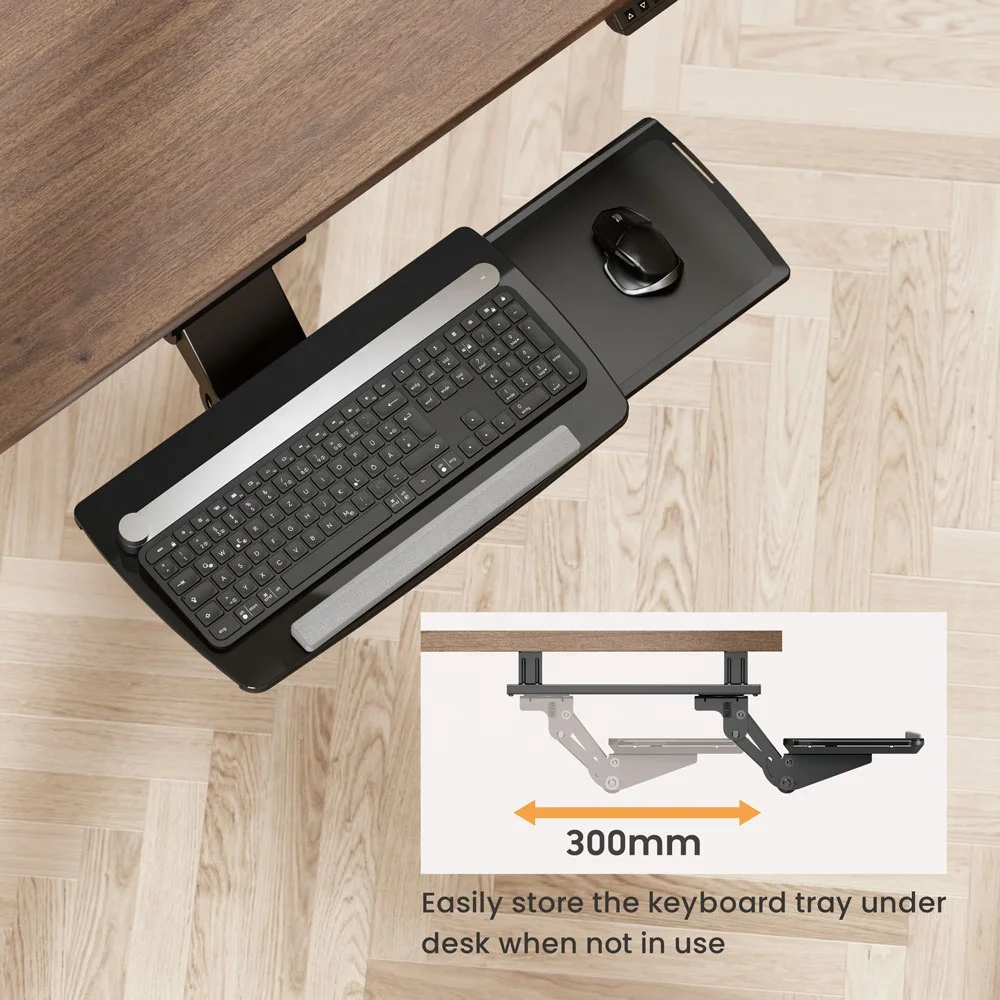Ergonomic Sliding Adjustable Underdesk Shelf Computer Swivel Under Desk Keyboard Tray With Mouse Pad for Gaming Home Office Desk