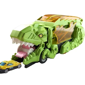 ITTL Custom logo Plastic Container Storage Dinosaur Toy Truck with 6 Alloy Cars