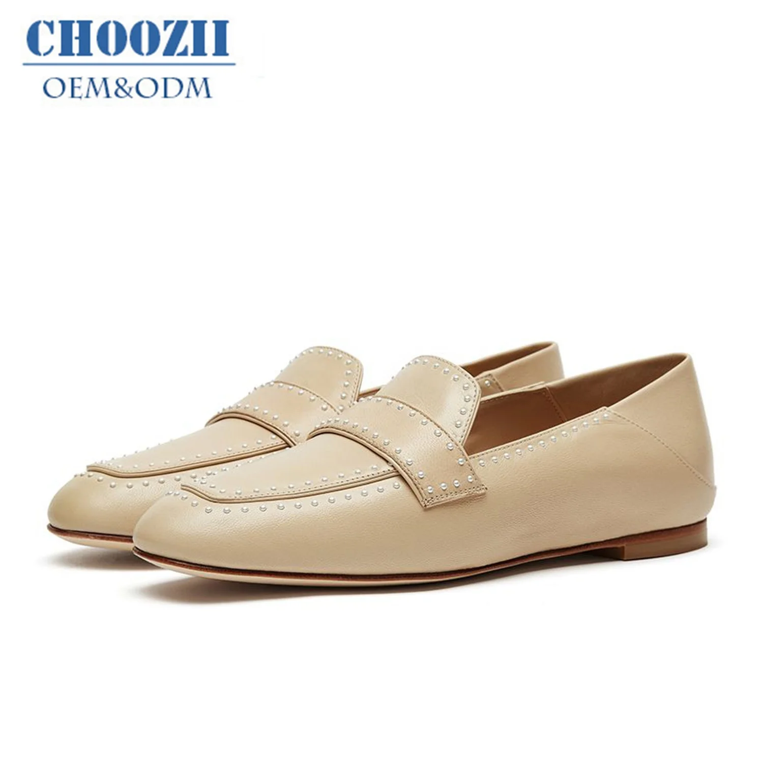 Choozii New Design Rivets Loafer Shoes Boys And Girls  Slip On Genuine Leather Kids Shoes