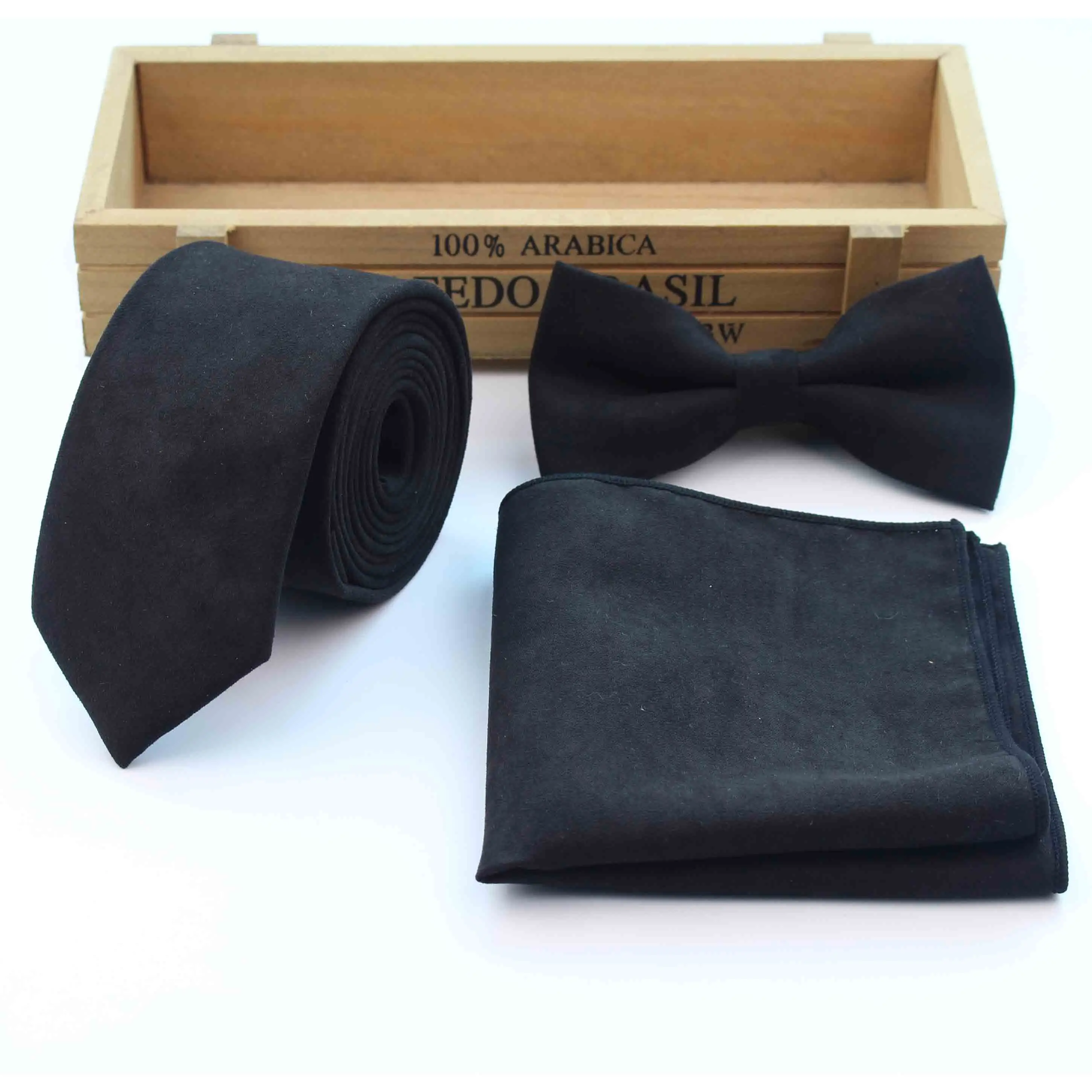 
Mens Designer Skinny Solid Color Micro Suede Pocket Square Handkerchief Butterfly Bow Tie Ties Set Lots 