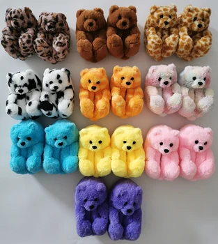 latest version Amazon's popular children fluffy slippers 202 kids teddy bear plush slippers the latest color