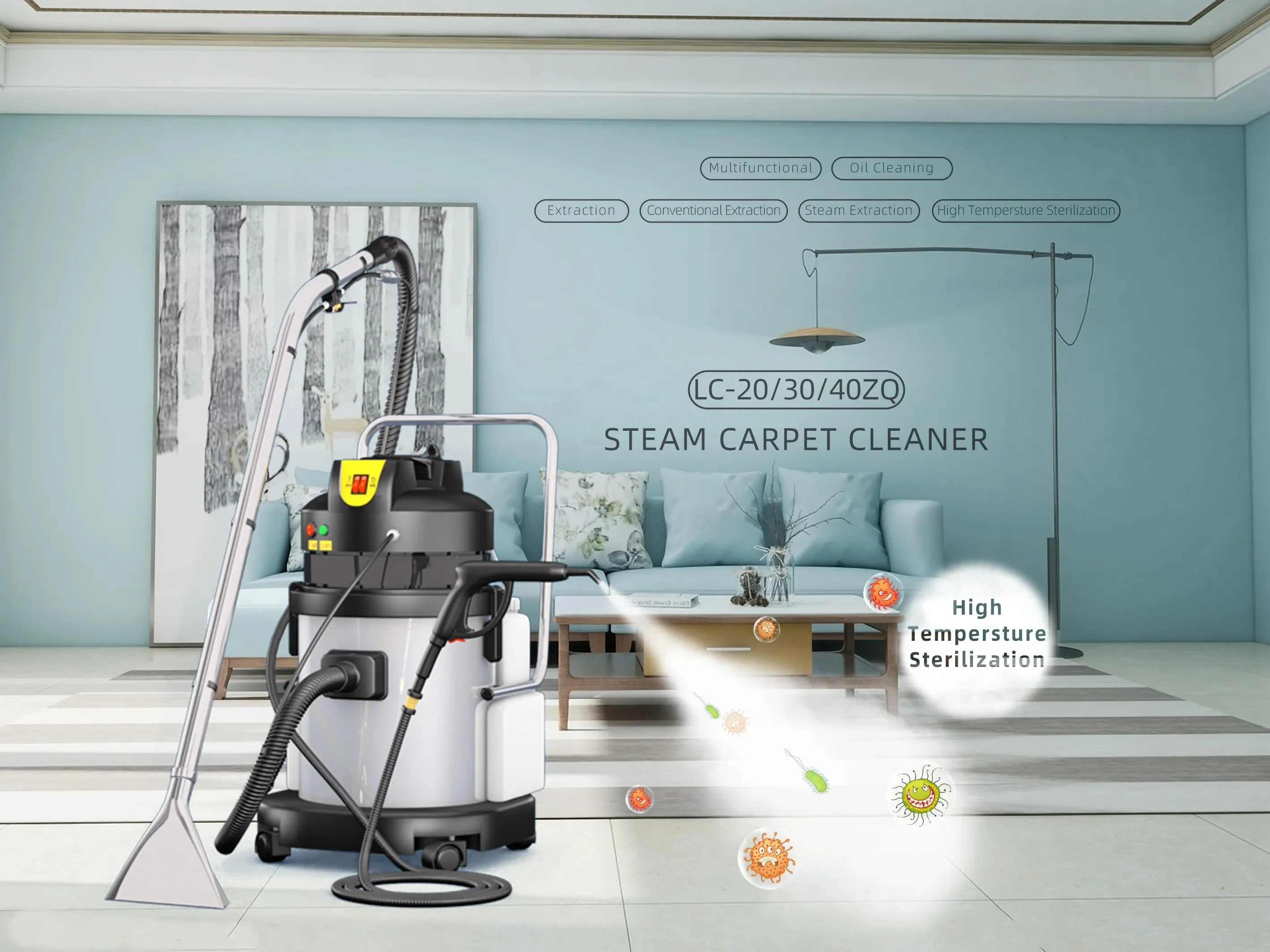LC-20ZQ Best Upholstery Cleaner Machine for Leather Sofa Furniture Carpet Oil Grease Dust Cleaning Steam Vacuum Cleaner