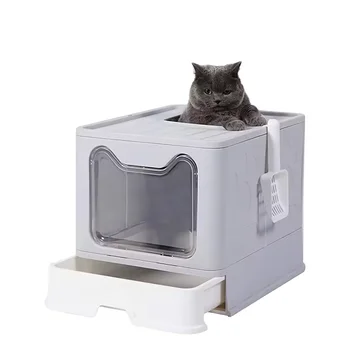 New Design Hot Selling Wholesale Luxury Enclosed Top Foldable Cat Litter Box Premium Portable Cats Toilet