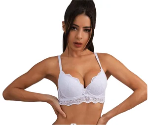 High Quality Underwire Lace Bra Wholesale Women Sexy Adjustable Straps Bow Rhinestone Breathable Knitted Support Bra