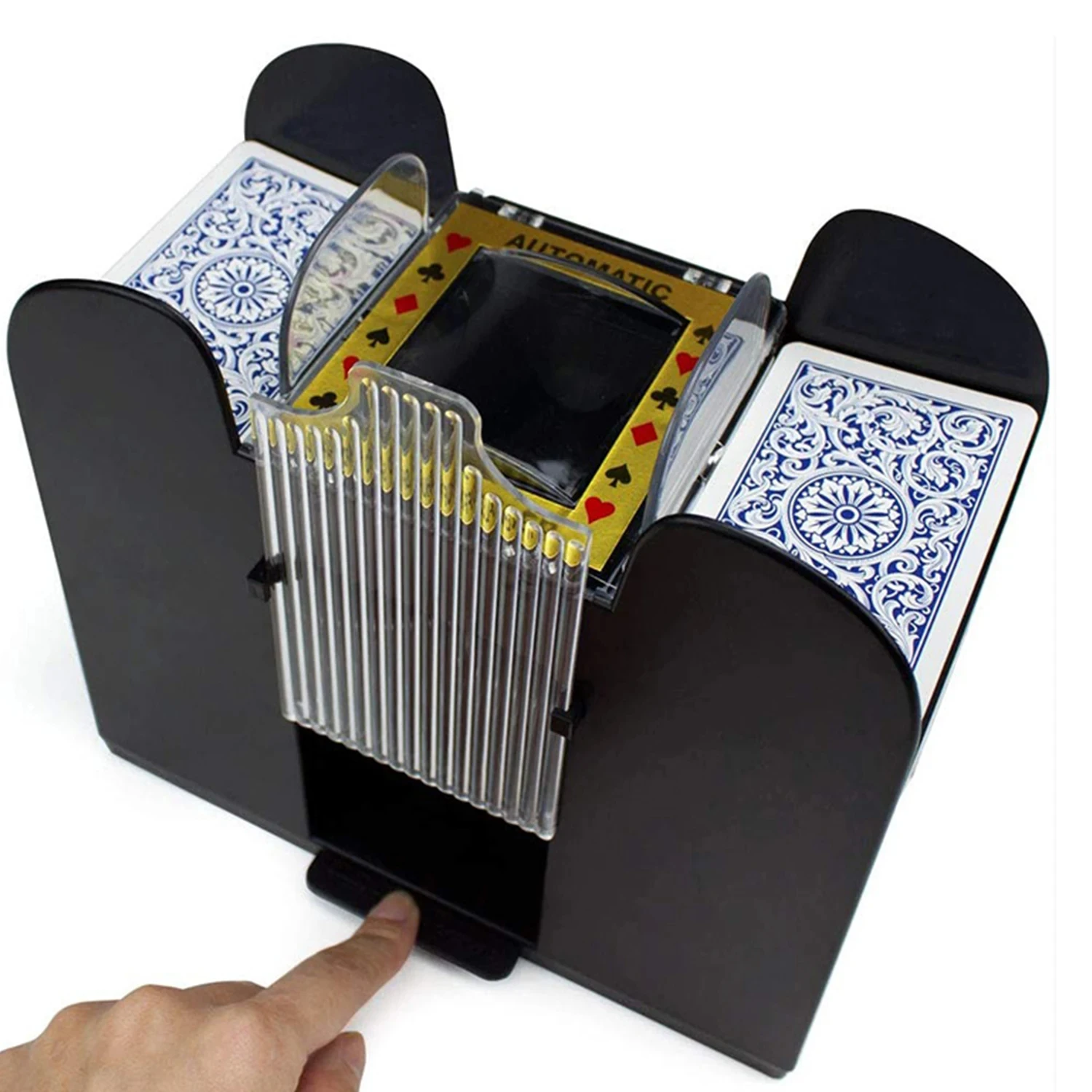 Portable 2-Deck Automatic Card Shuffler Playing Cards Sorter and Dispenser for Home or Travel Made of Durable Plastic Metal