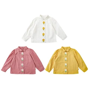 YOEHYAUL Q2409 100% Cotton Kids Shirts Girl  Spring Embroidered Girls Blouses Long Sleeve Boutique Shirts for Girls