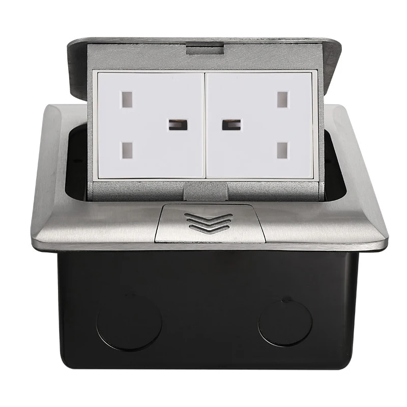 Silver aluminium alloy quick pop-up floor socket with recessed power socket Two standard British power floor sockets