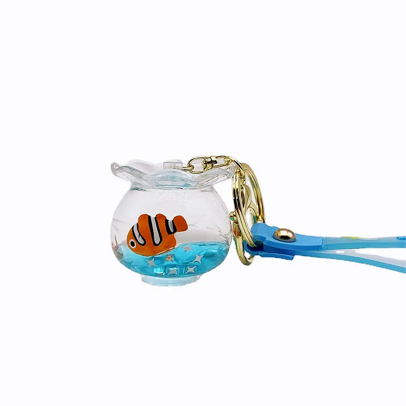 T740 Miniature Ocean Floating Liquid Fish tank 3D Bag Charm Acrylic Transparent Promotional Keychain