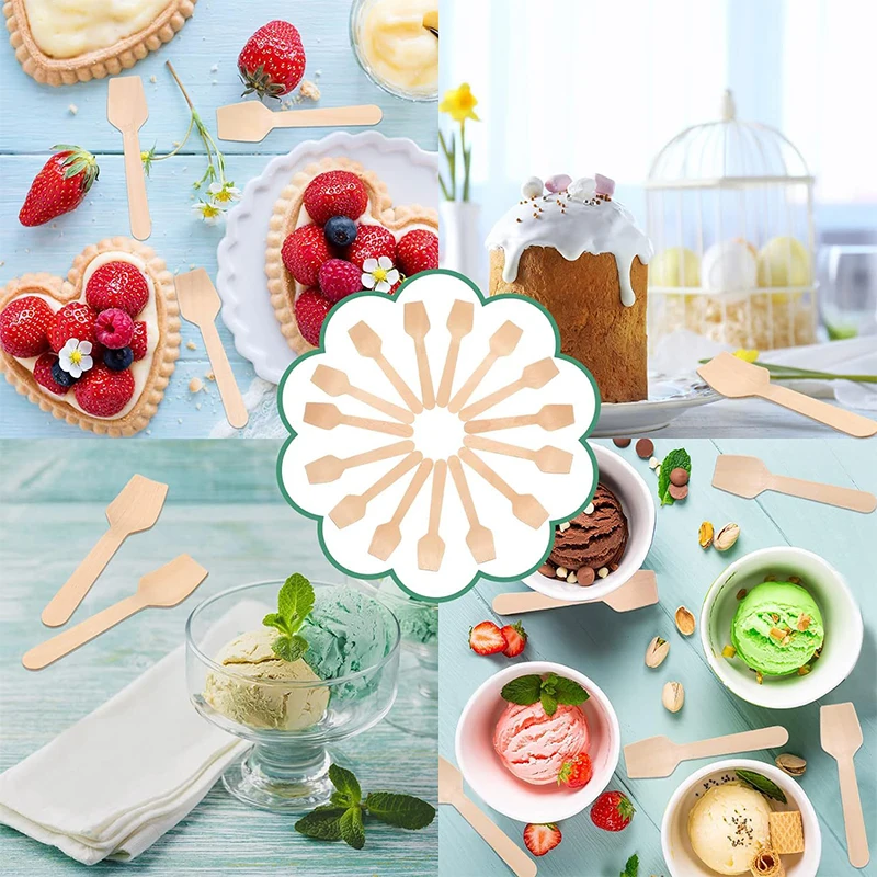 Small Size 95mm Biodegradable Disposable Wooden Spoons for Party Free Samples Edible Square Spoons for Ice Cream Tasting