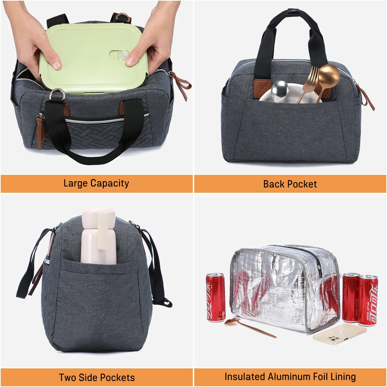 LOVEVOOK 2022 Reusable Cooler Tote Shoulder Bag Ladies Insulated Lunch Box for Office Work School Picnic Men Women Lunch Bags