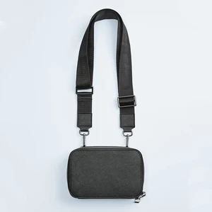 Personal Logo Saffinao Black Leather Mens Mini Crossbody Sling Pack Shoulder Bag for Men