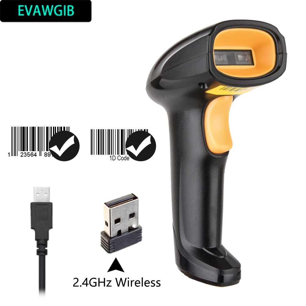 Evawgib Warehouse Barcode Scanner Bt Usb 2.4ghz Wireless Barcode Reader