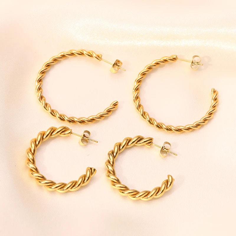 30mmフープスタッドイヤリング女性ファッションステンレス鋼18K