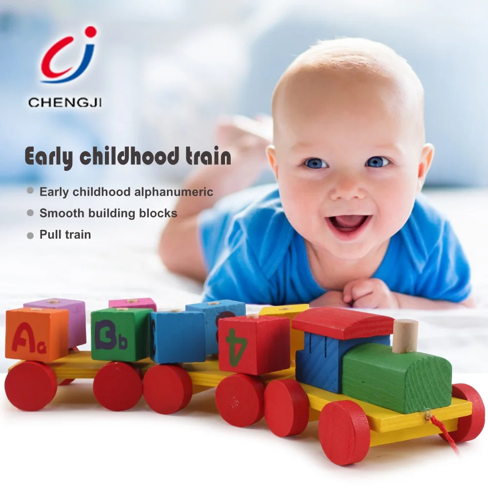 Baby Alphabet Education Block Sorting Stacking Shape Color Wooden Toy Set Train