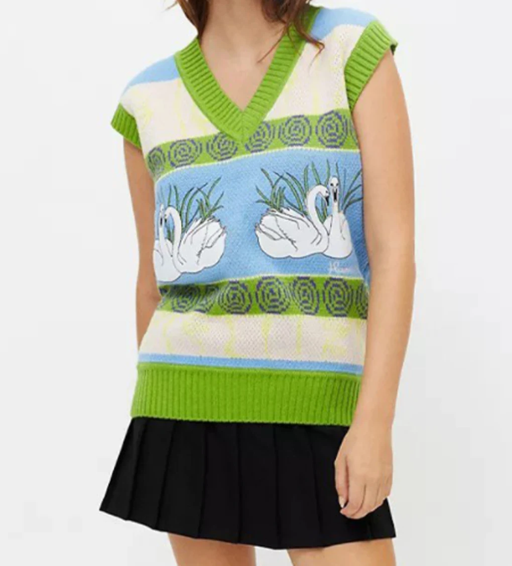 Y2k Custom Spring Retro Fashion Swan Lake Jacquard Embroidery Sleeveless Top Knitted Vest Women's Sweater