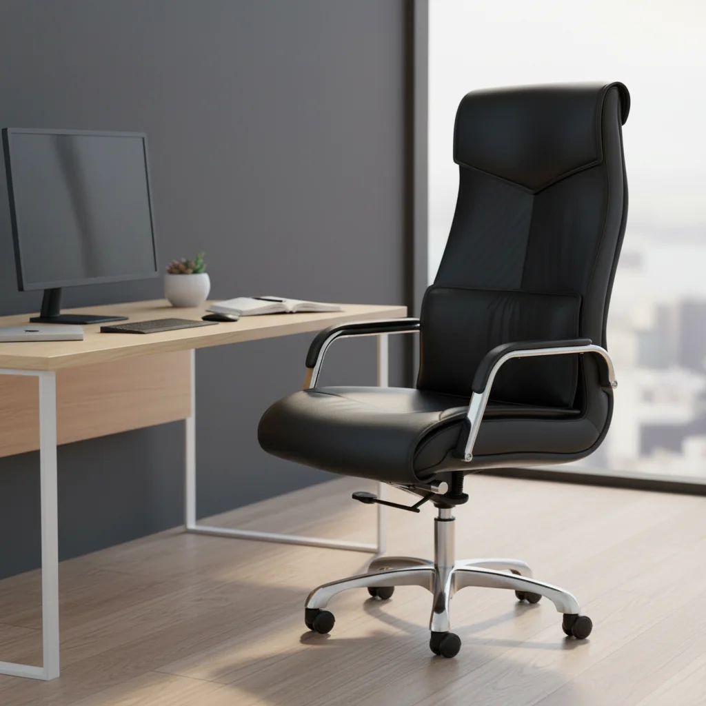 Modern Leather Lumbar Support Ergonomic Adjustable Height Executive Task Chair 5