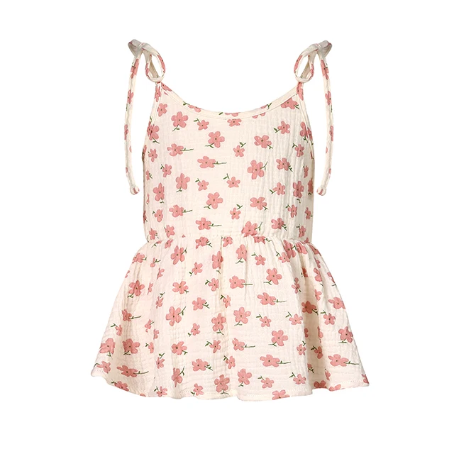 Custom Infant Baby Girls Flower Print Clothes Outfits Fashion Sleeveless Suspender Organic Cotton Romper Summer Dress For Kids
