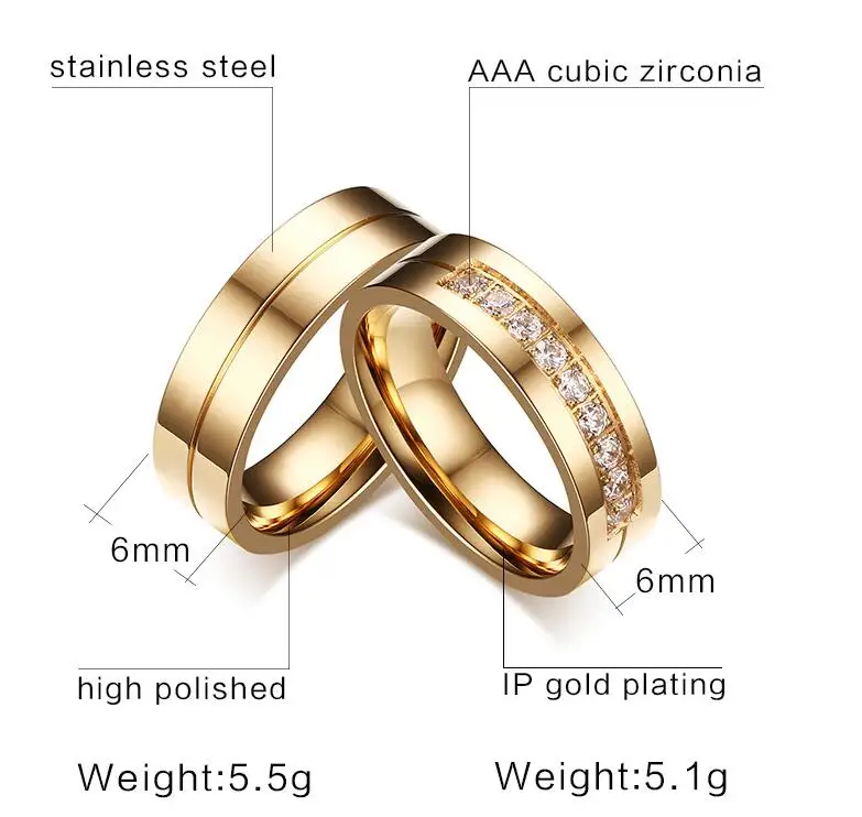 High Quality Cnc Zircon with Good Polish 18k Gold Ring Couple Unique Couple Ring Designs Ring Jewelry Couple