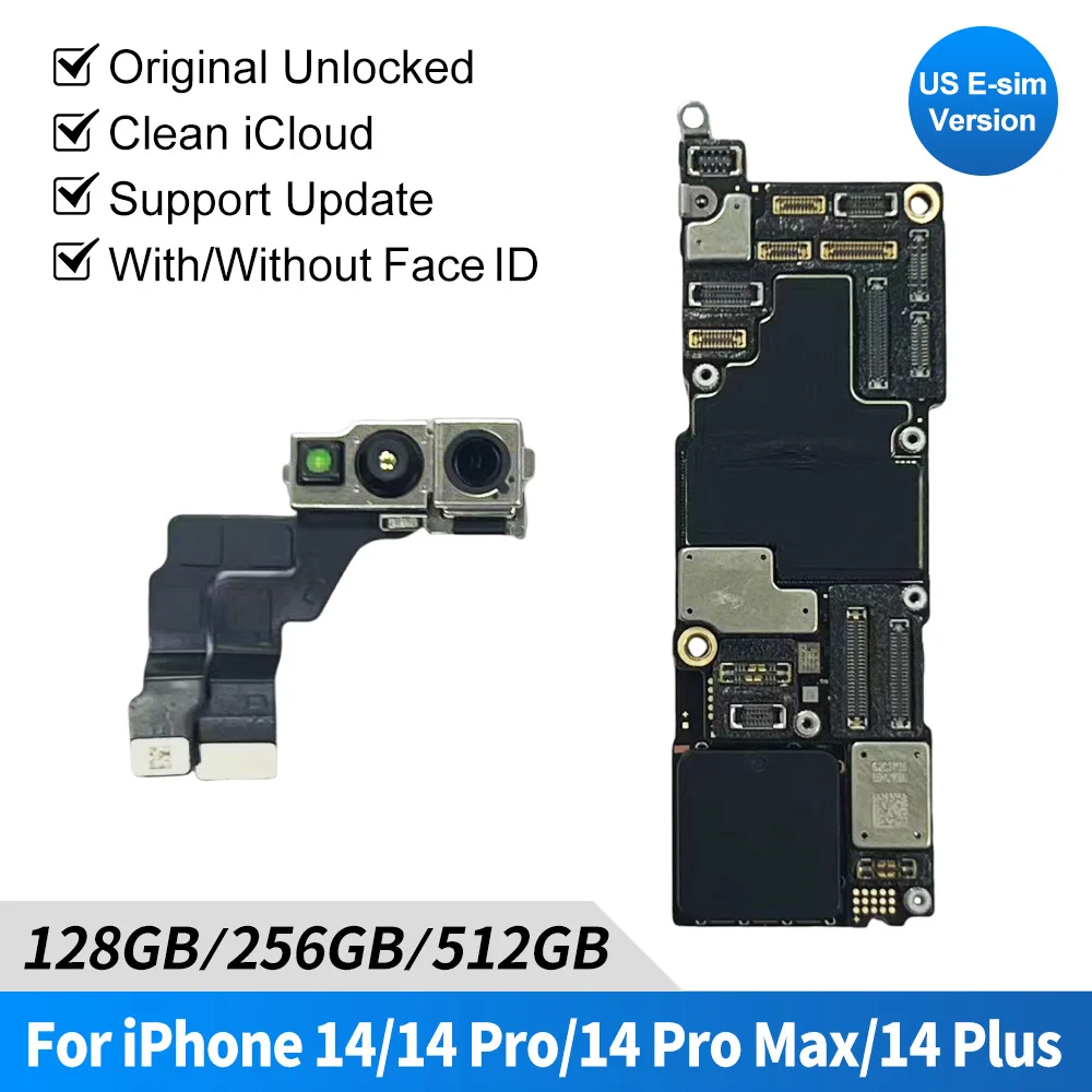 Original iPhone 14 Motherboard with Face ID Unlocked, 128G/256G