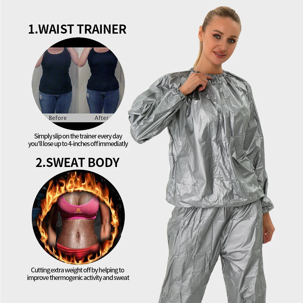 Women and Men's PVC Neoprene Sauna Suit for Home Gym Workout Exercise Sauna Jacket and Pants