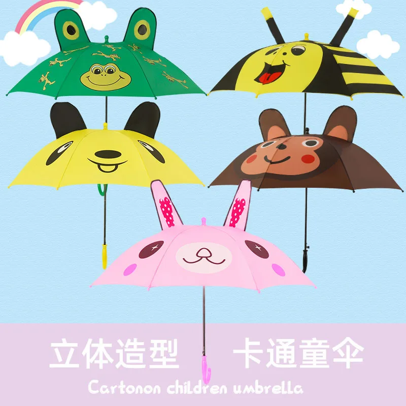 Cartoon Children's Straight Umbrella with Ears Cute Design Customizable 3D Long-handled Baby Multi-Color Animal
