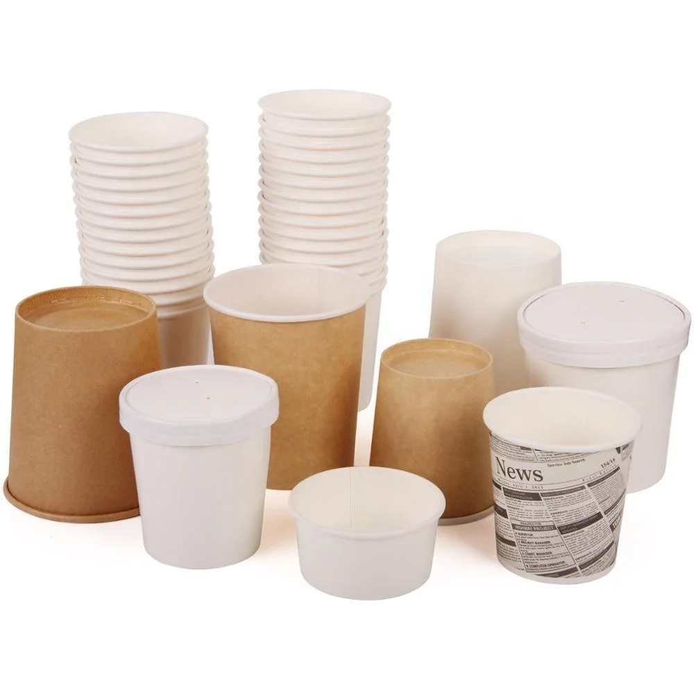 Disposable Kraft Paper Soup Cup with Paper Lid