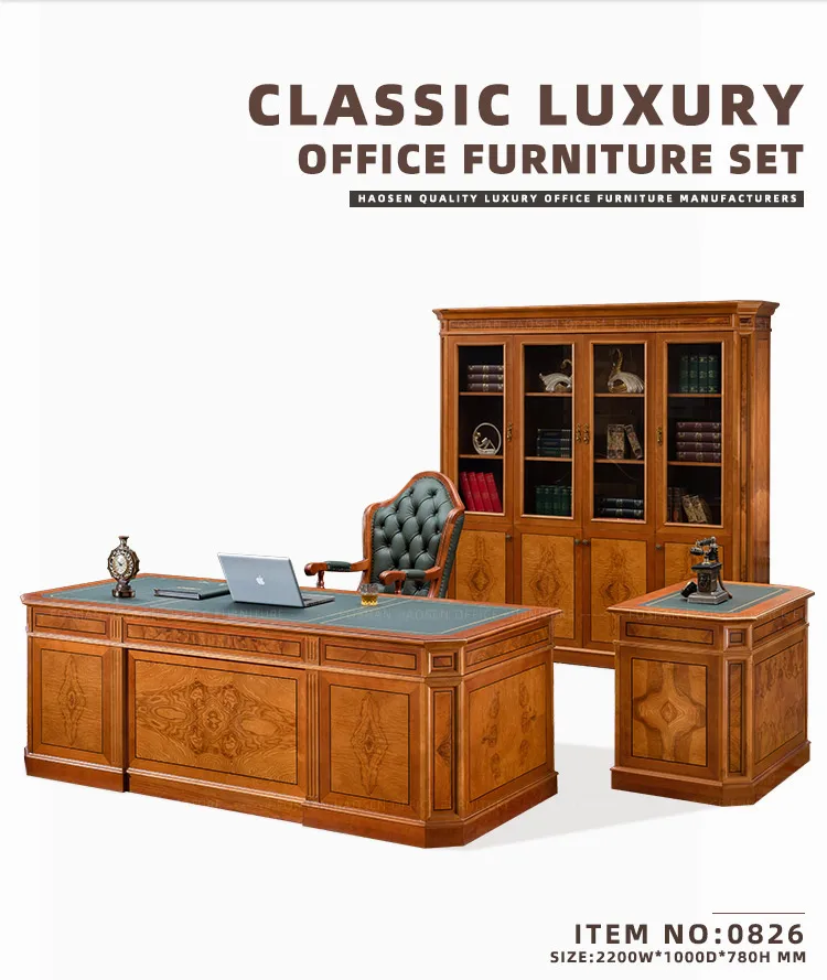 Haosen Classic Furniture Director Luxury Wood Royal Office Furniture Executive Table Leather