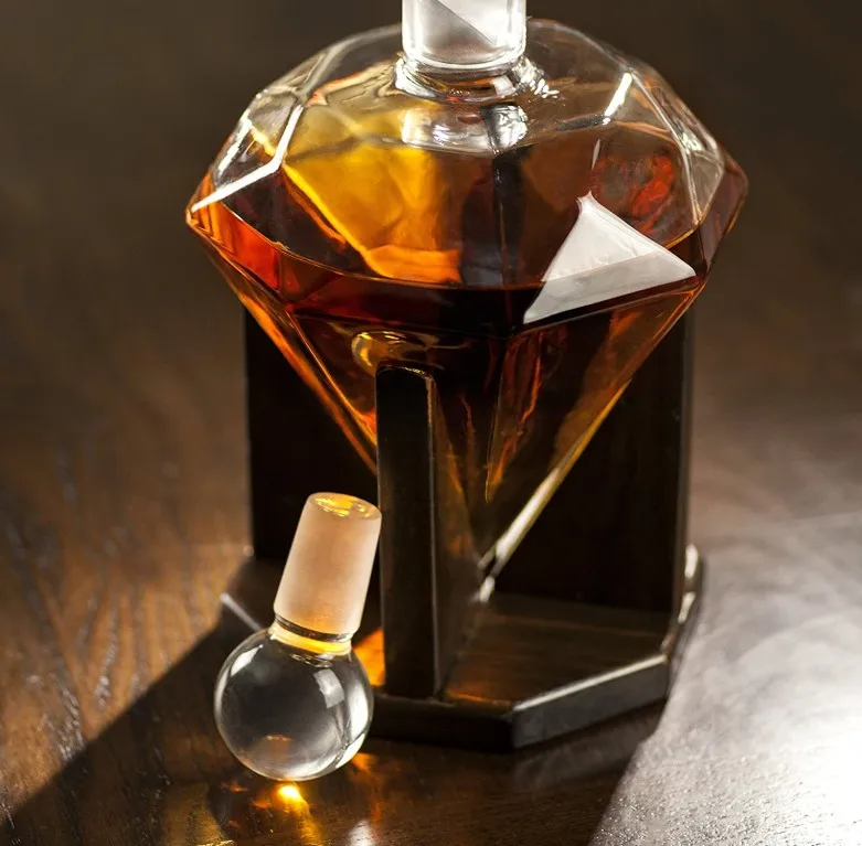 AIHPO2 Custom Shaped 1000ml 33oz Gift Set Alcohol Liquor Vodka Whiskey Bourbon Rum Bottle Diamond Wine Decanter with Stopper