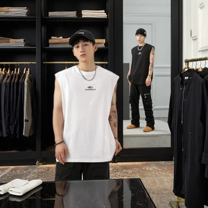 OEM & ODM 2026 Summer Retro American Style Men's Waistcoat Sleeveless 220 Grams Cotton Loose Knitted Fabric