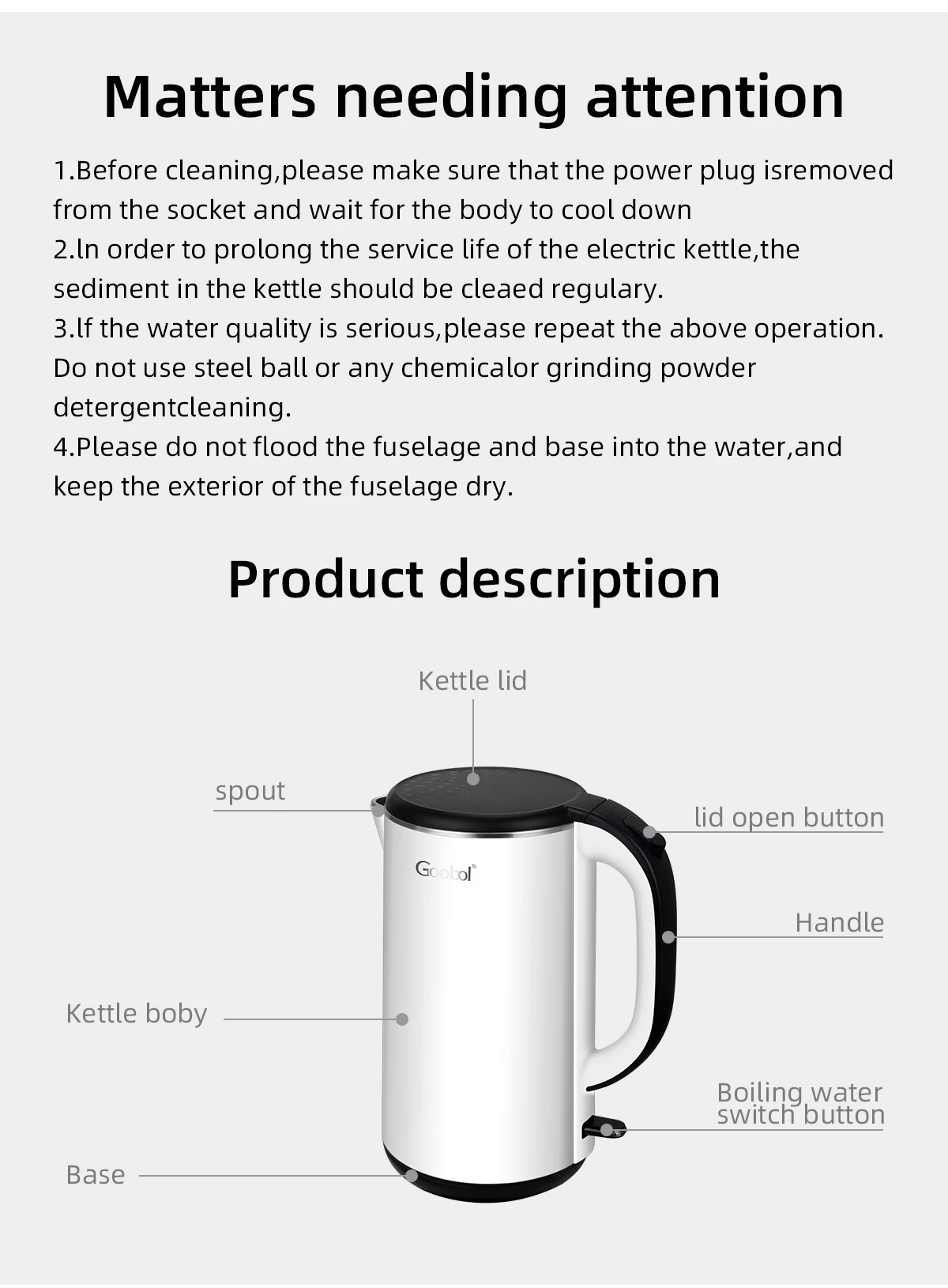 1.8l Electric Coffee Kettle 360 Degree Rotational Base Hotel Electric Kettle Household Cordless