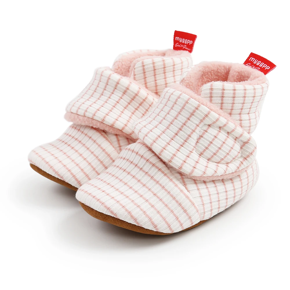 KUNER Factory Outlet Wholesale Infant Baby Boy Girl Cozy Fleece Bootie Newborn Stay On Slipper Winter Warm Gripper Non-Sl