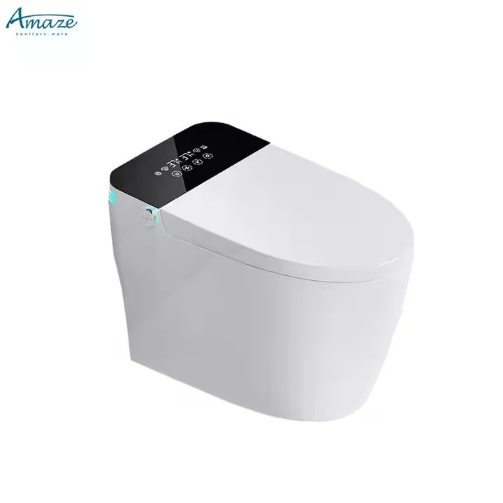 AMAZE Modern Automatic Black Ceramic Elongated Smart Toilet Bowl with S-Trap Electric Remote Control Bidet WC and Toilet