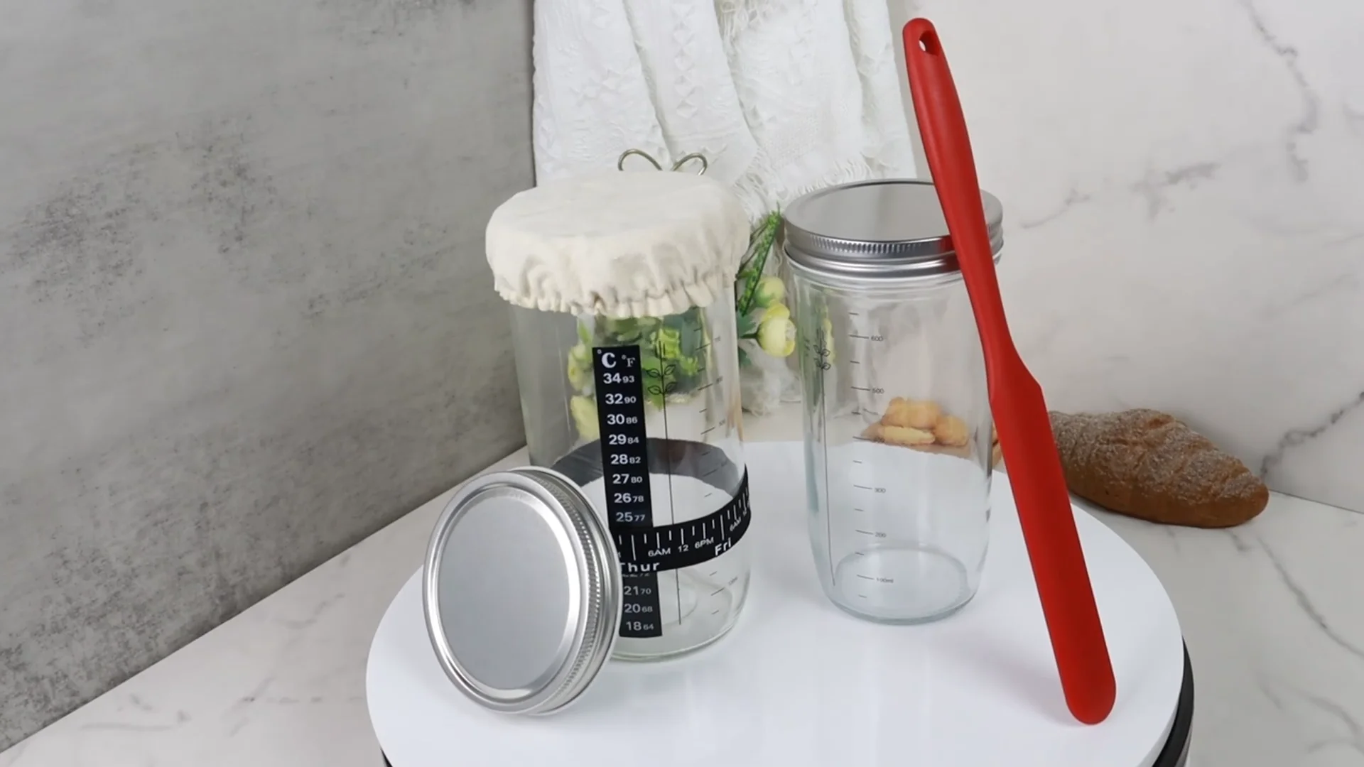 Premium Sourdough Starter Jar Kit - 40oz Glass Jar With Feeding Tracker, Thermometer & Tools For Homemade Bread Baking