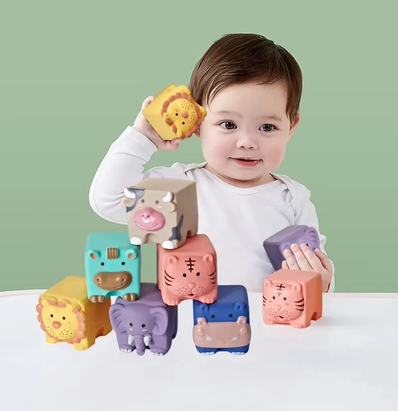 Soft Stacking Building Blocks Teething Cups Toys Silicone Stacking Blocks Rings Baby Sensory Toy for Infants Toddler and Kids