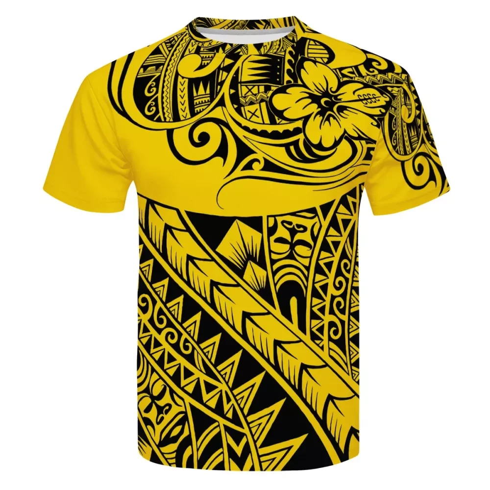 Wholesale Short Sleeve men Tops Polynesian tribal design Printing T-shirt  men O-neck T Shirt for males Summer T shirt black Guam style From  m.